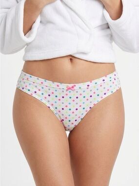 No Boundaries White Bikini Briefs with Multicolor Polka Dots